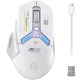 Ігрова миша inphic IN9 бездротова Tri-Mode (2.4G/Bluetooth/Type-C), 10000 DPI, RGB-підсвітка, програмована, акумуляторна, сіро-біла