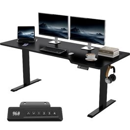 Електричний L-подібний стіл з регулюванням висоти JUMMICO 180 x 80 см, ергономічний ігровий та офісний стіл для роботи стоячи, з 4-ма функціями пам'яті та кабелеменеджментом, чорний