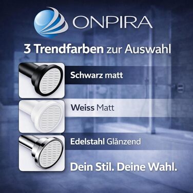 Телескопічна штора для ванної Onpira® — розсувна карнизна штанга без свердління, нержавіюча сталь, 125-230 см, чорна