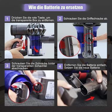 Акумулятор Dyson V6 8000mAh з LCD-дисплеєм, сумісний з DC58-DC74, Animal/Absolute/Motorhead/Fluffy + 2 фільтри, сірий