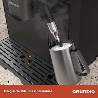 Кавомашина автоматична Grundig KVA 6230, 19 бар, сталева кавомолка (13 ступенів), капучинатор, підігрів чашок, чорний/сріблястий