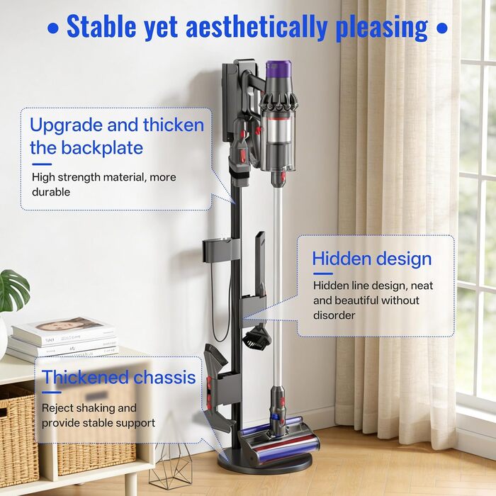 Підставка для пилососа Nukisa, сумісна з Dyson V15, V12, V11, V10, V8, V7 — металевий стійкий тримач для бездротового пилососа та аксесуарів