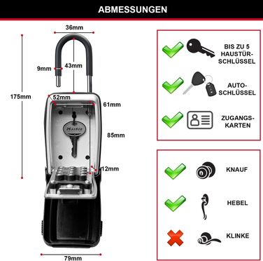 Сейф для ключів Master Lock з кнопковим кодом для зовнішнього встановлення, металевий кейс (11.7 x 7.9 x 5.2 см)
