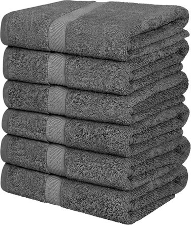 Набір рушників Utopia Towels 6 шт, 100% бавовна, 60x120 см, сірі, з петелькою для підвішування, м'які та вбираючі банні рушники