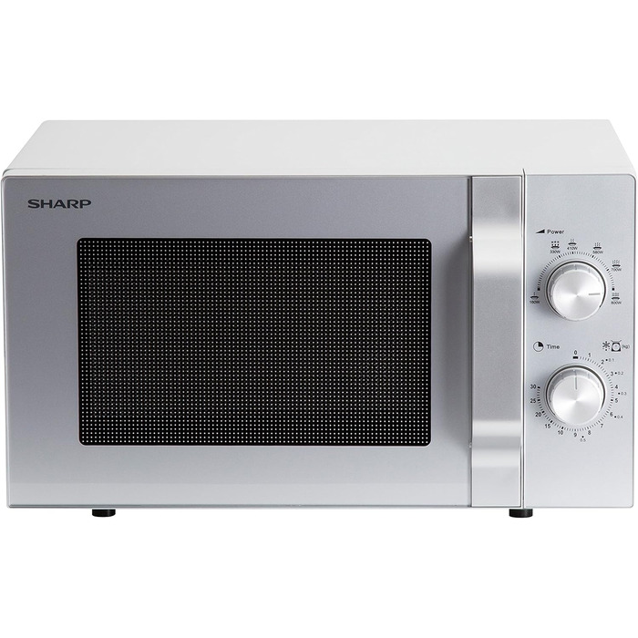 Мікрохвильова піч Sharp R204S, 20 л, 800 Вт, 6 режимів, срібляста, таймер, розморожування за вагою, скляний піддон 24,5 см