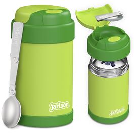 Термос для їжі JARLSON YUMMY 450 мл зелений – дитячий харчовий контейнер з ложкою, з нержавіючої сталі, для зберігання їжі, каші, йогурту, мюслі, дитячого пюре, термобокс