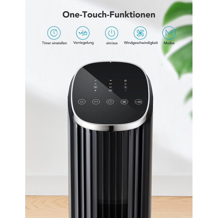 GoveeLife Розумний вежний вентилятор з Wi-Fi та Bluetooth, 75° осциляція, 8 швидкостей, 5 режимів, таймер на 24 год