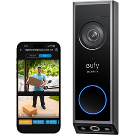 Відеодомофон eufy Security E340 з двома камерами, 2K Full HD, нічне бачення, розпізнавання посилок, дротовий або акумуляторний, сумісний з HomeBase S380, без абонплати