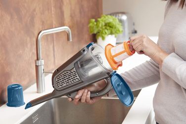Акумуляторний ручний пилосос BLACK+DECKER Dustbuster Smart Tech 18 В, 36 Вт·год, циклонний, 2 режими, витяжна щілинна насадка, зарядна станція, настінне кріплення, титан/срібло/синій