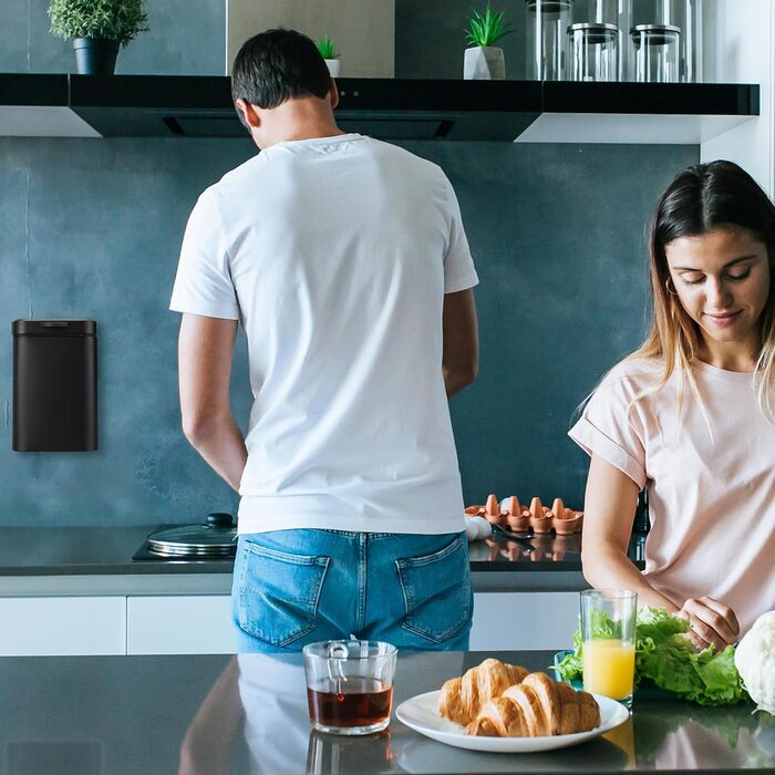Косметичний смітник Relaxdays для ванної, настінний, 6 л, з автодоводчиком, металевий, чорний, з внутрішнім відром, прямокутний