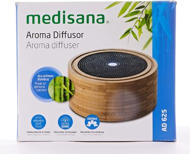 Аромадифузор Medisana AD 625 з бамбука, електричний з таймером, для ефірних олій, 100 мл, підсвічування 6 кольорів, очищувач повітря та освіжувач кімнати
