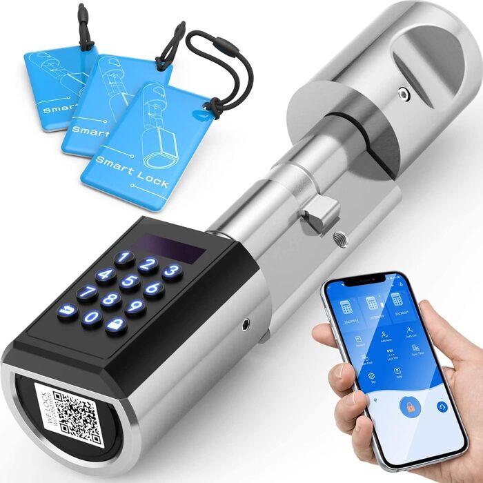 Розумний електронний дверний замок RUILON із кодовим набором, Bluetooth, RFID, Wi-Fi, сріблястий
