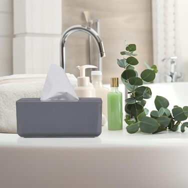 Тримач для серветок Relaxdays з бамбуковою кришкою, пластик, сірий, сучасний дизайн, 10x23x13 см, для ванної кімнати