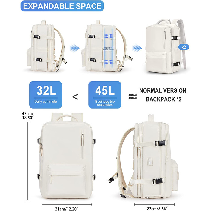 Великий водонепроникний рюкзак для подорожей SEAFEW, жіночий і чоловічий, для ноутбука 14'', міський та шкільний, 7 предметів, бежевий