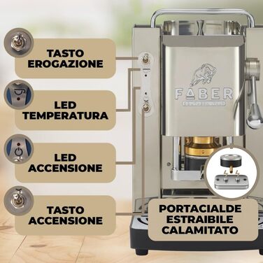 Кавомашина Faber Deluxe 3.0 для ESE 44мм, нержавіюча сталь, 1л, з електроклапаном та регульованим пресом