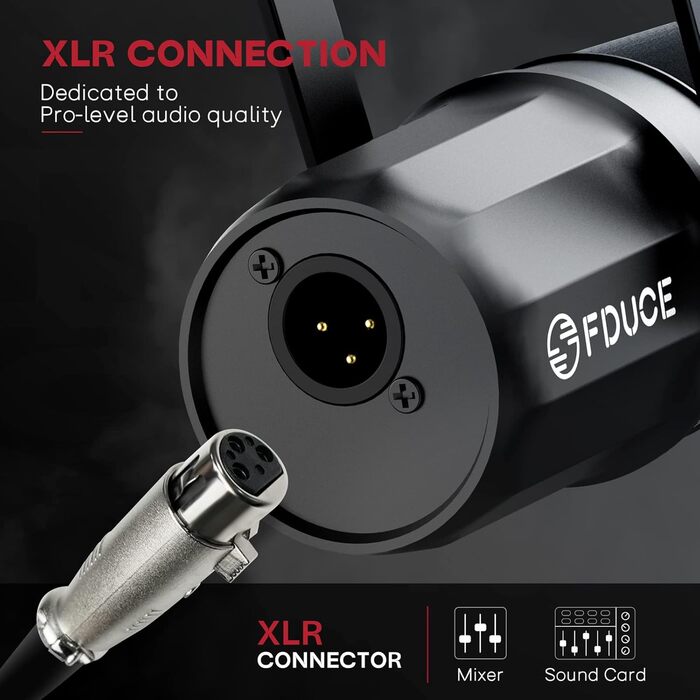 Динамічний XLR-мікрофон FDUCE SL40X для вокалу, подкастів, ігор, стрімінгу, мовлення, кардіоїдна діаграма, повністю металевий корпус, ізоляція голосу, чорний