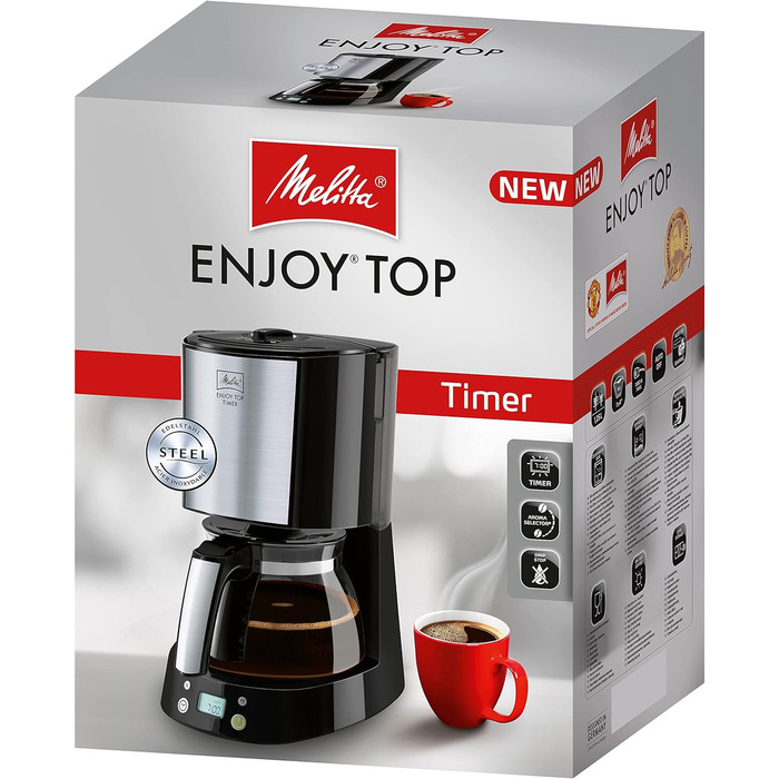 Кавоварка Melitta Enjoy Top Timer, фільтр, скляна колба, таймер, 10 чашок, чорна