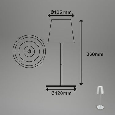 BRILONER LED бездротова настільна лампа з диммером, сенсорним керуванням, регульована по висоті, акумуляторна, нічник, лампа для читання, кемпінгу, столу, для дому та вулиці, срібляста, 36x10,5 см
