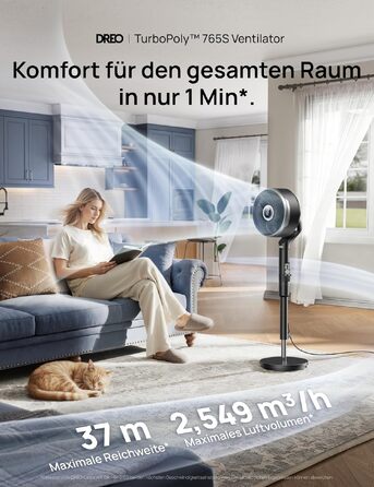 Вентилятор кімнатний DREO Smart-Ventilator: Охолодження, 150° осциляція, DC мотор, 12 режимів, пульт, таймер 12 год
