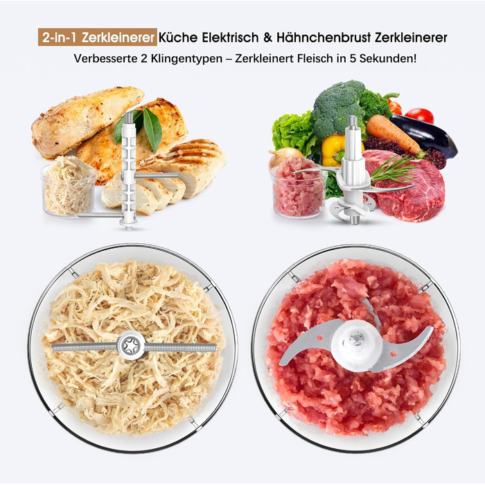 Електричний подрібнювач/подрібнювач для кухні 1.5L, чорний: для м'яса, овочів, фруктів, горіхів, дитячого харчування, 250W