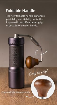 Кавомолка ручна 1Zpresso J-Ultra, сірий колір, конічні жорна, складний руків'я, магнітний контейнер 40г, регулювання помелу, швидка кавомолка для еспресо