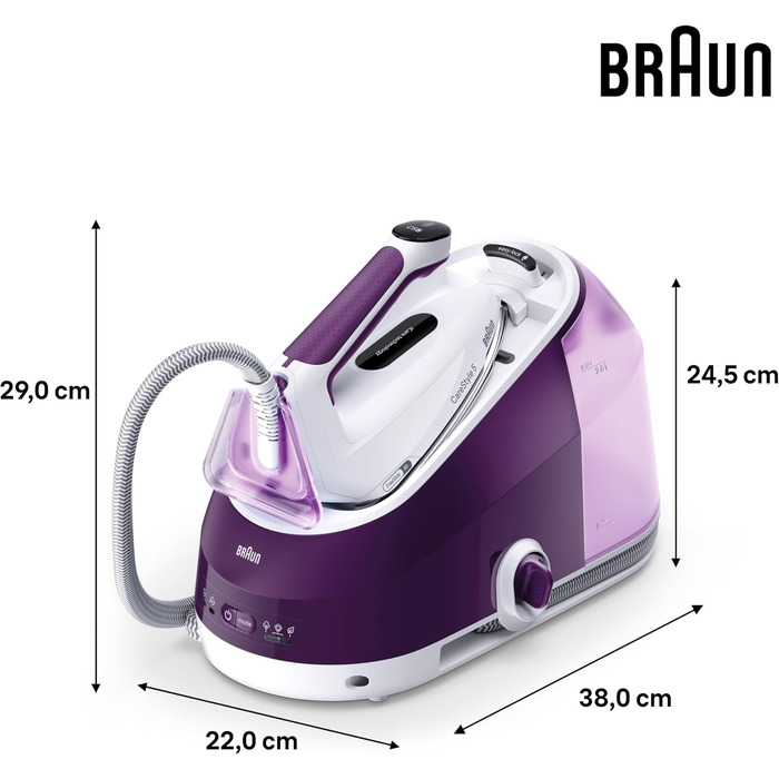 Парова система прасування Braun CareStyle 5 IS5247VI з технологією FreeGlide 3D, 2400 Вт, вертикальне прасування, резервуар 2 л, фіолетовий