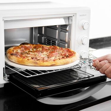 Піч Cecotec Bake & Toast 2600 White: 26л, 4 піци, 1550Вт, камінь для піци, 6 функцій, крихтосховище, підсвітка, подвійне скло | Біла
