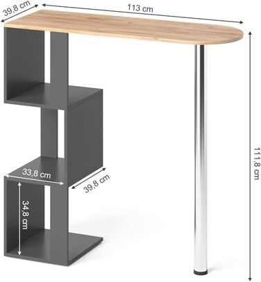 Барна стійка Vicco Vincent, антрацит/дуб золотий, 113x40 см, без барних стільців