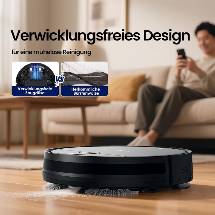 Робот-пилосос VersLife L6 з функцією миття, 4000Pa, керування через додаток, Alexa, до 120 хвилин роботи, ультратонкий дизайн, для видалення шерсті тварин, килимів та твердих підлог, чорний