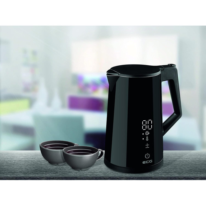 Електрочайник ECG RK 1893 Digitouch Black, 2200 Вт, 1,7 л, LED-дисплей