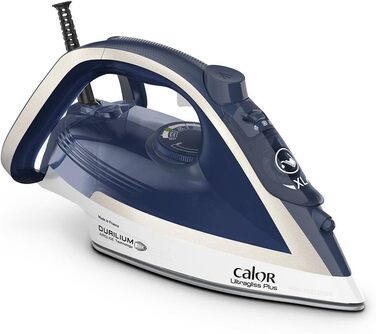Праска Calor Ultragliss Plus 2800 Вт, парова, 50 г/хв, паровий удар 260 г/хв, антипригарна підошва, вертикальне відпарювання, автоматичний пар, синьо-срібляста, преміум