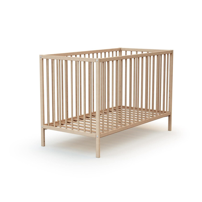 Дитяче ліжко Webaby Holz 60x120cm з бука, натуральний колір, з регульованим дном та бортиками | Від народження | Комфортний сон