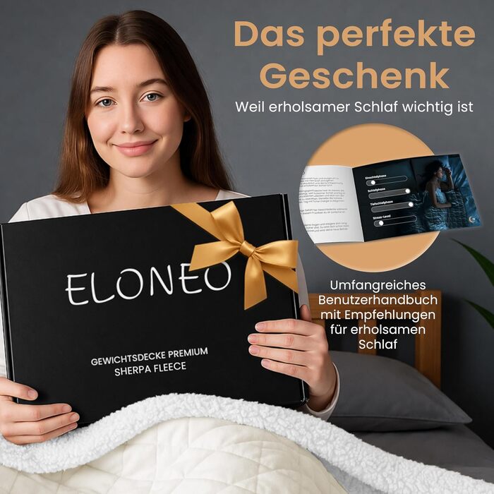 Обважнююча ковдра ELONEO Sherpa Fleece 200x200 см, 9 кг, антистрес-ковдра для сну з сертифікатом Oeko-Tex, біла