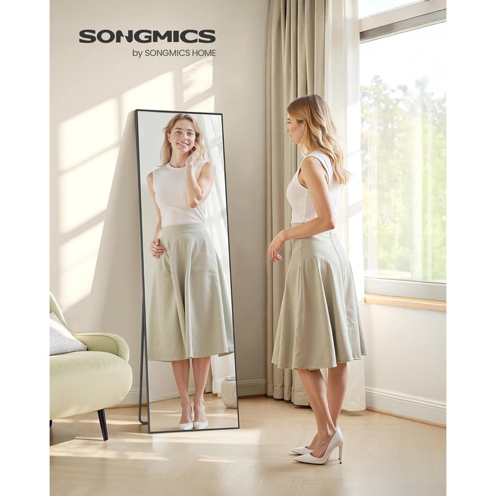 Дзеркало підлогове SONGMICS 160x50 см, чорне, в алюмінієвій рамі, прямокутне, для спальні, вітальні, передпокою