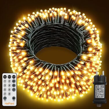 Гірлянда світлодіодна 40м, 400 LED, для прикраси ялинки та декору, вологостійка, з пультом, таймером, димуванням, теплий білий колір, для дому та саду