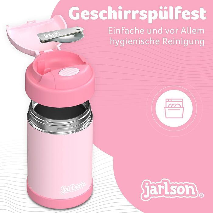 Термос для їжі Jarlson YUMMY 450 мл рожевий, харчовий контейнер з ложкою, нержавіюча сталь, для дитячого харчування, йогурту, мюслі, термобанка для їжі