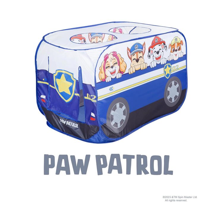 Дитячий ігровий намет Pop-Up Paw Patrol у формі авто, для дому та вулиці, синьо-білий, автоматичне складання, roba