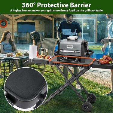 Мобільний гриль-візок для Ninja Woodfire, Weber, Blackstone, Nexgrill, Traeger та більшості переносних грилів та піч-грилів, з колесами та тримачем для паперових рушників, 129,5 см