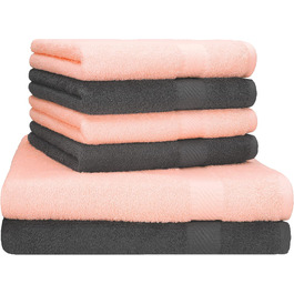 Комплект рушників Betz Palermo 6 шт: 2 банних 70x140 см, 4 рушники 50x100 см, сауна-рушник, антрацит/абрикос