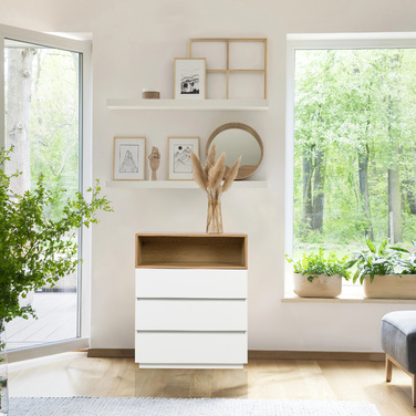 Комод MELMO K 80x40x100 см 3 шухляди білий/дуб hjh LIVING