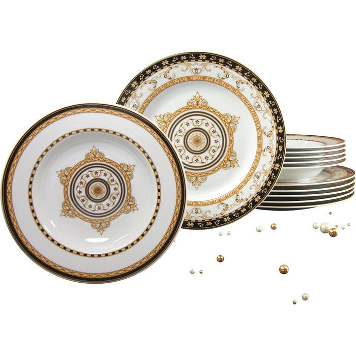 Сервіз столовий Creatable Majestosa, 12 предметів, порцеляна, чорний, багатобарвний, 31x30x24 см
