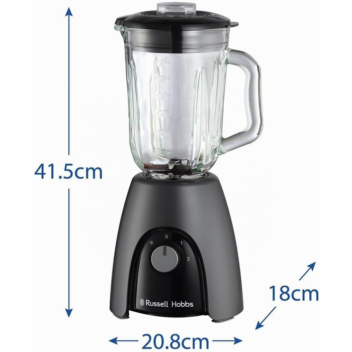 Стаціонарний блендер Russell Hobbs Smoothie Maker 27121-56, скляна чаша 1.5л, 850 Вт, 2 швидкості та імпульсний режим, Matte Charcoal