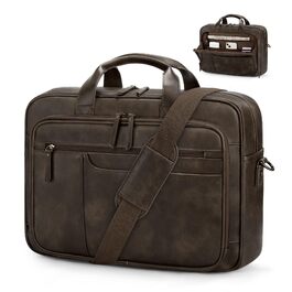 Чоловіча ділова сумка-портфель RAINSMORE Vintage з екошкіри для ноутбука 16 дюймів, колір кавовий