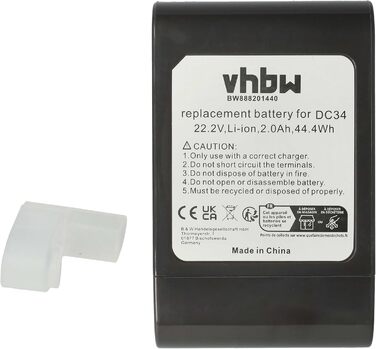 Акумулятор vhbw для пилососа Dyson DC43/DC35/DC45/DC43h, 22,2В, 2000мА·г, сірий, тип B