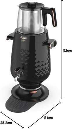 Арзум Ehlikeyf: Електричний турецький чайник, 2200W, 3.5L (водовар) / 1.2L (чайник), нержавіюча сталь, регулювання температури, захист від сухого кипіння, чорний