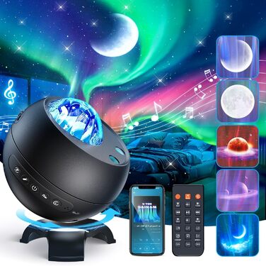 Проектор зоряного неба COOLNIGHT: нічник-проектор галактики та північного сяйва (Аврора) з 180 режимами світла, білим шумом та Bluetooth, чорний