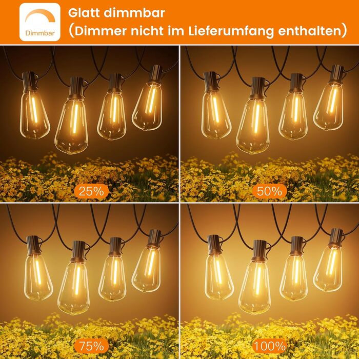 Гірлянда вулична LED 36м Lichterkette для саду, тераси, святкова, теплий білий, IP65, з роз'ємом