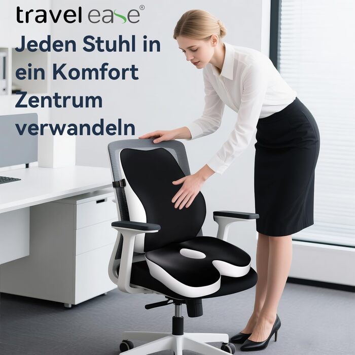 Подушка для сидіння з піни з ефектом пам'яті Travel Ease + поперекова підтримка для офісного крісла, авто, дому та подорожей, чорна