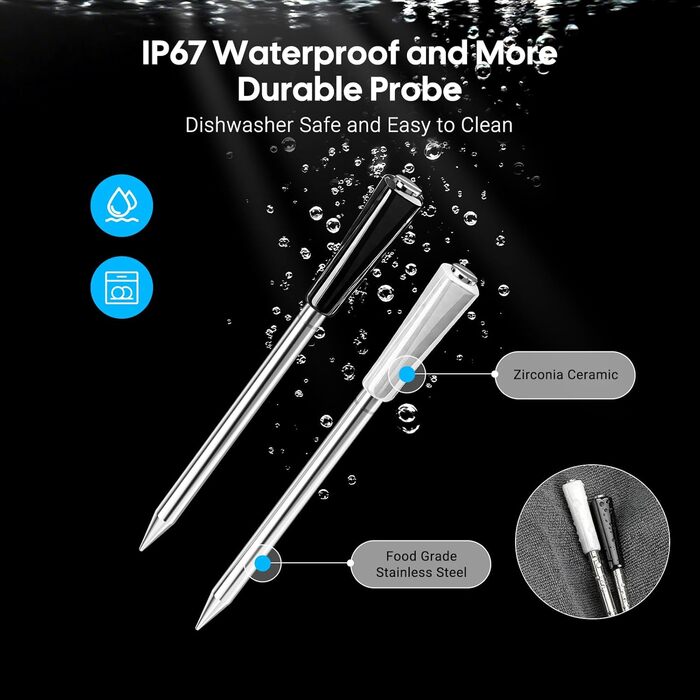 Бездротовий термометр для м'яса INKBIRD INT-12E-BW з Wi-Fi, Bluetooth, 2 зонди, 5 сенсорів. Для гриля, BBQ, духовки, кухні, ротатерії, Airfryer.