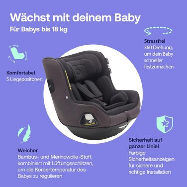 Дитяче автокрісло Bugaboo Owl by Nuna Isofix 0-18 кг, 360° обертання, група 0+/1, для новонароджених і дітей до 4 років, посилений захист, чорне